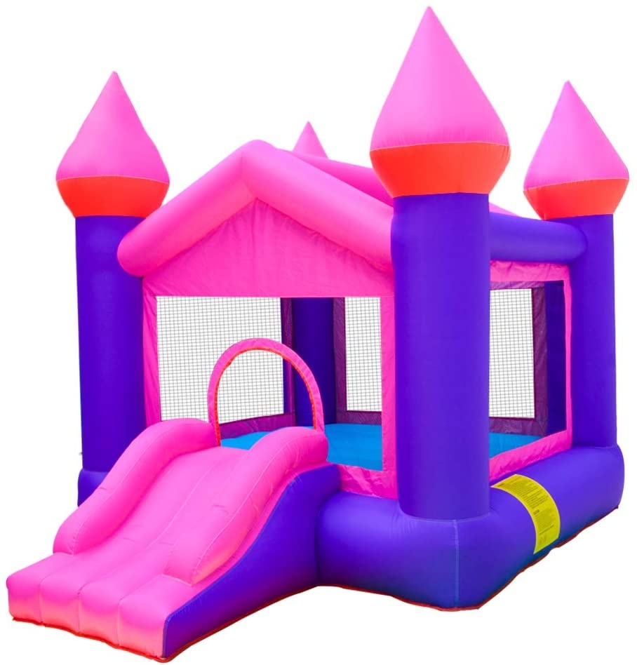 Inflatable pink elastic castle house children party bounce house with air blower slide castle drop shipping with cheap price