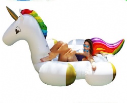 Spot thickened PVC inflatable unicorn with long legs floating row with four hooves with cup hole unicorn mount summer party